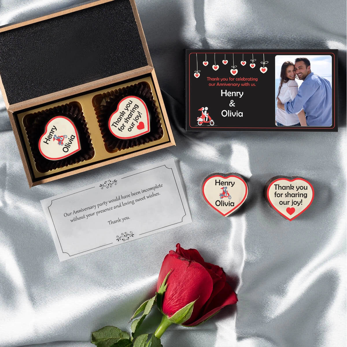 Anniversary party favor ideas with custom chocolate box