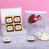 4-piece birth announcement gift boxes with custom chocolates