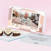 Congratulations treats with custom photo and name on printed chocolate gift box from ChocoCraft