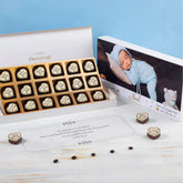 Birth announcement chocolate box with custom message insert