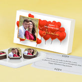 Custom valentines day gifts with custom photo and name on printed chocolate gift box from ChocoCraft