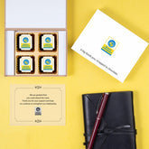 Rectangle shape chocolates in open branding box with message scroll
