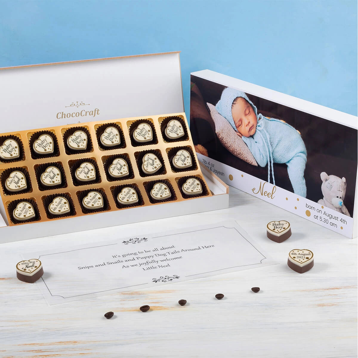 8-piece chocolate box for newborn arrival announcement