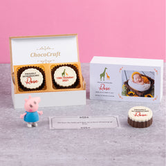 Celebrate new beginnings with chocolates personalized for your baby.