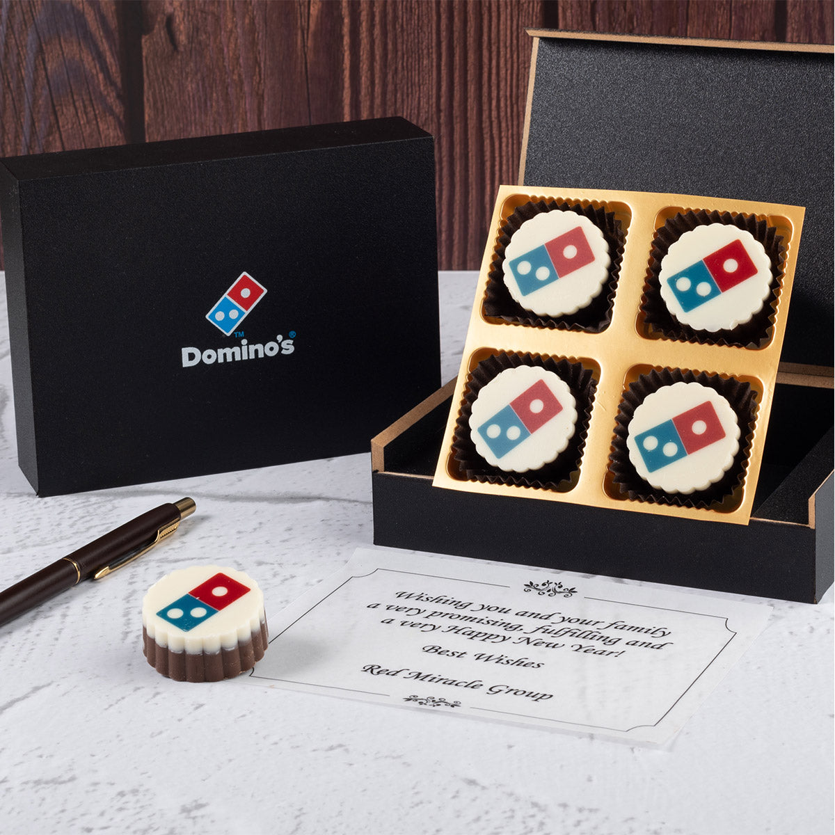 Celebrate milestones with customized chocolates featuring your brand.