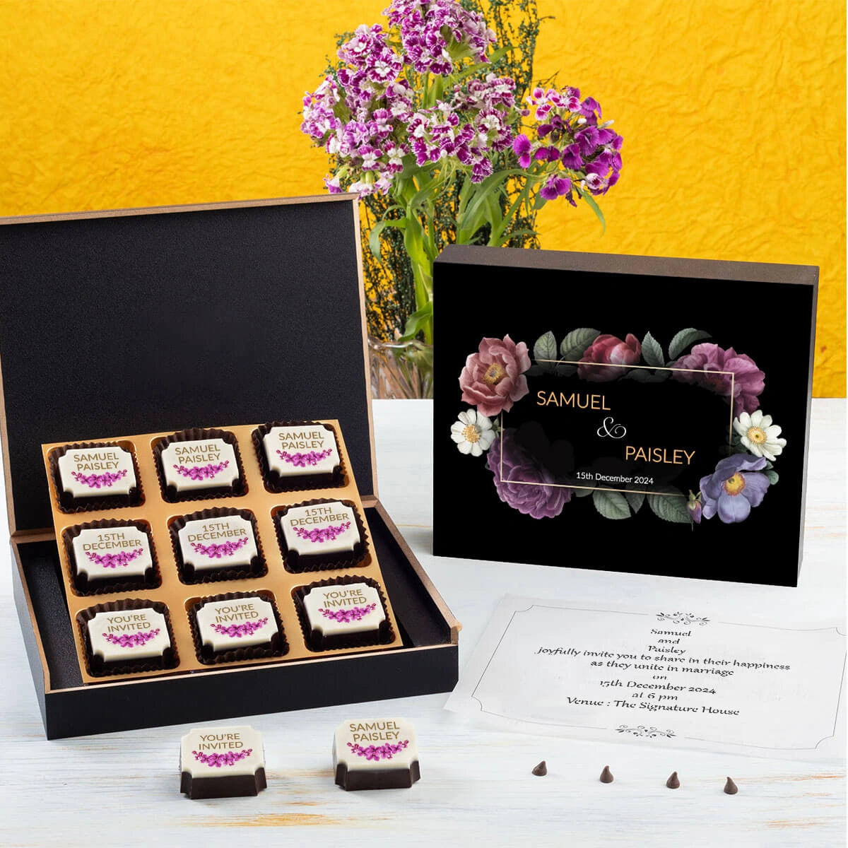 Elegant Wedding Invitation Chocolate Box Design 1