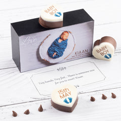 Announce your baby’s name with delicious, personalized chocolates.