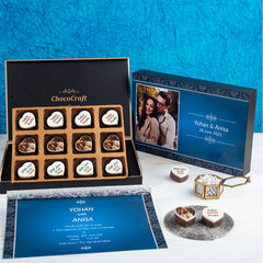 ChocoCraft wedding chocolates: Personalized with photo and name.