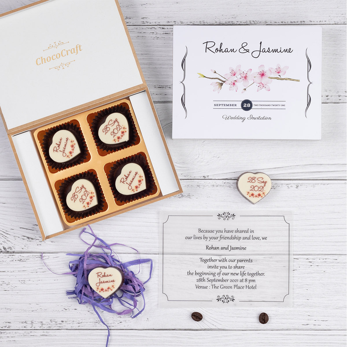 ChocoCraft chocolates: A unique twist on wedding invitations.