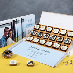 Invite with style: ChocoCraft chocolates featuring your photo and name.