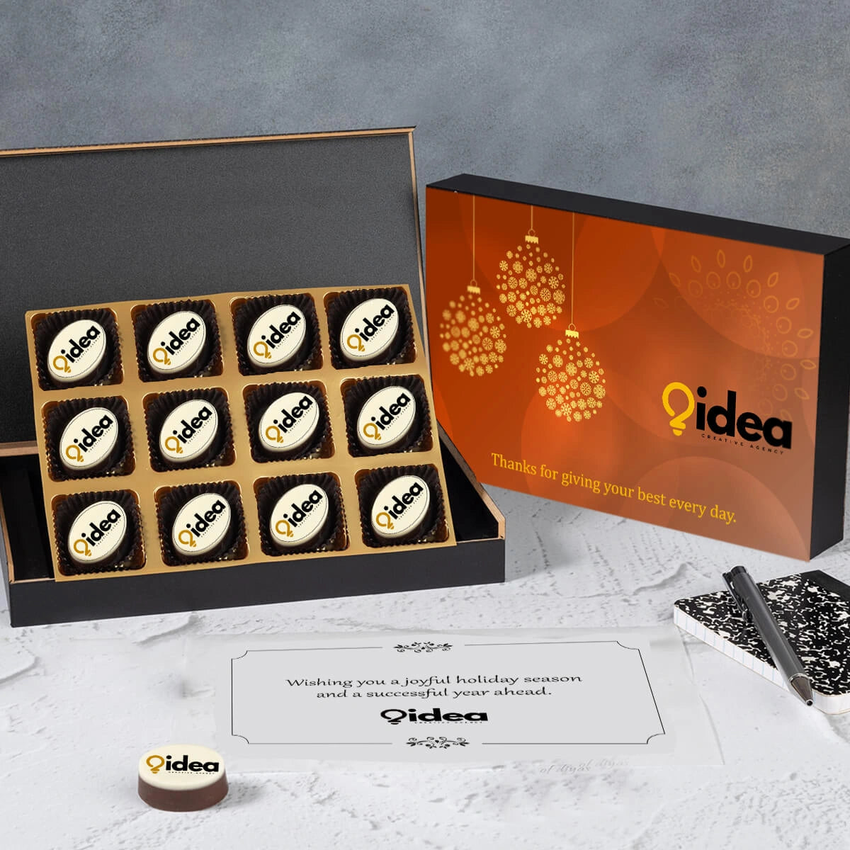 Open box shot used for employee appreciation gifts