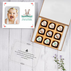 Birthday invites that stand out – ChocoCraft chocolates with photo and name.