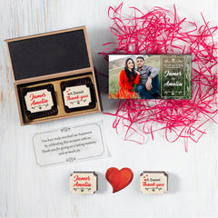 Personalized anniversary favors crafted in delicious chocolate.