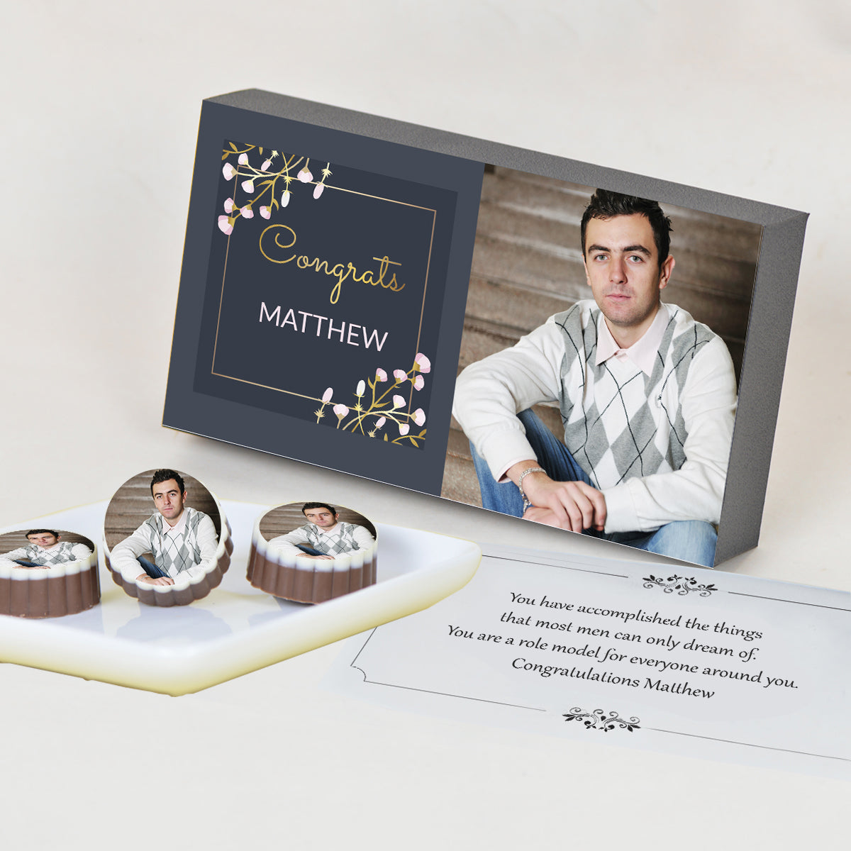 Congratulations made extra special with ChocoCraft’s chocolate, personalized with your photo and name.