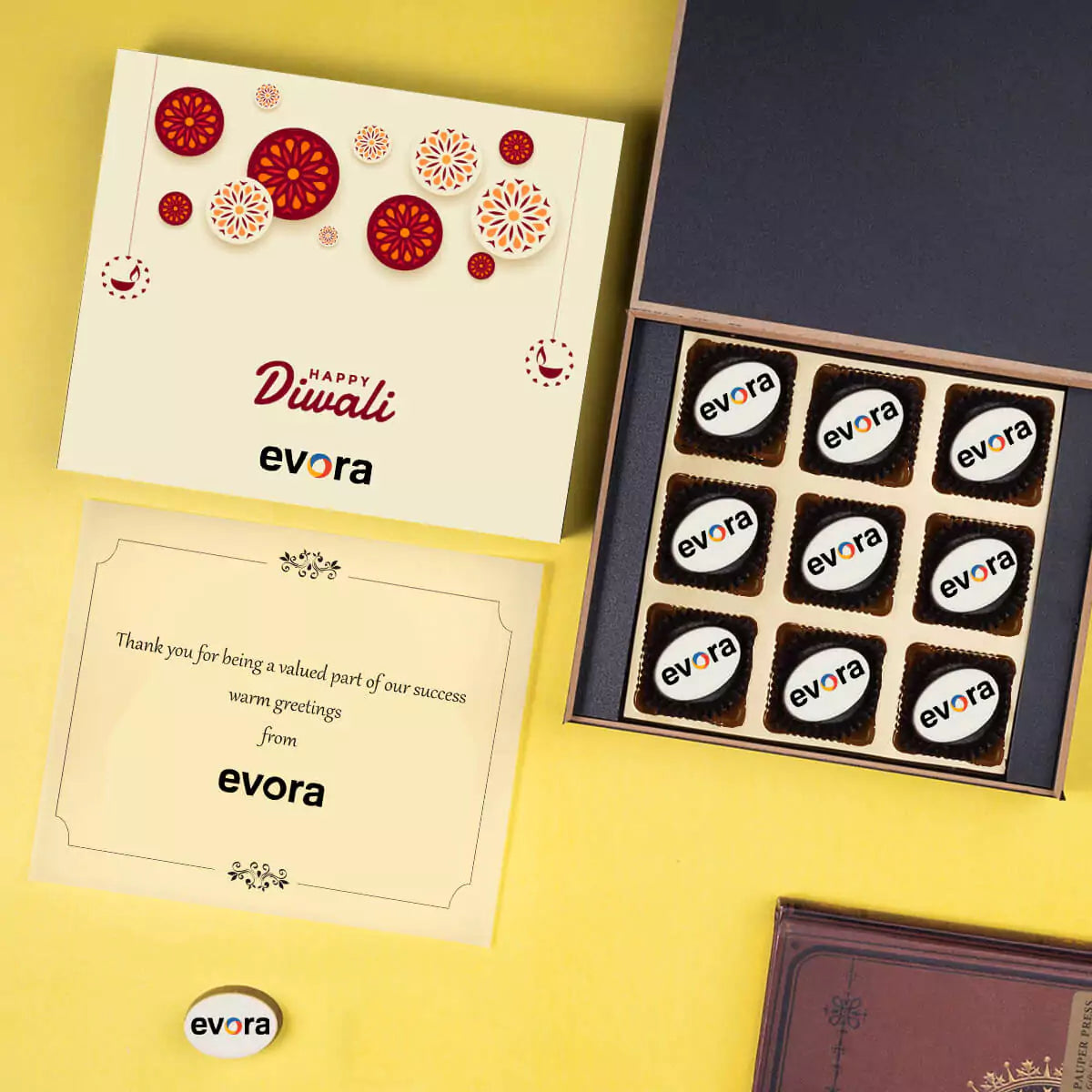 Premium MDF wooden box for 9 chocolate Diwali corporate gifts