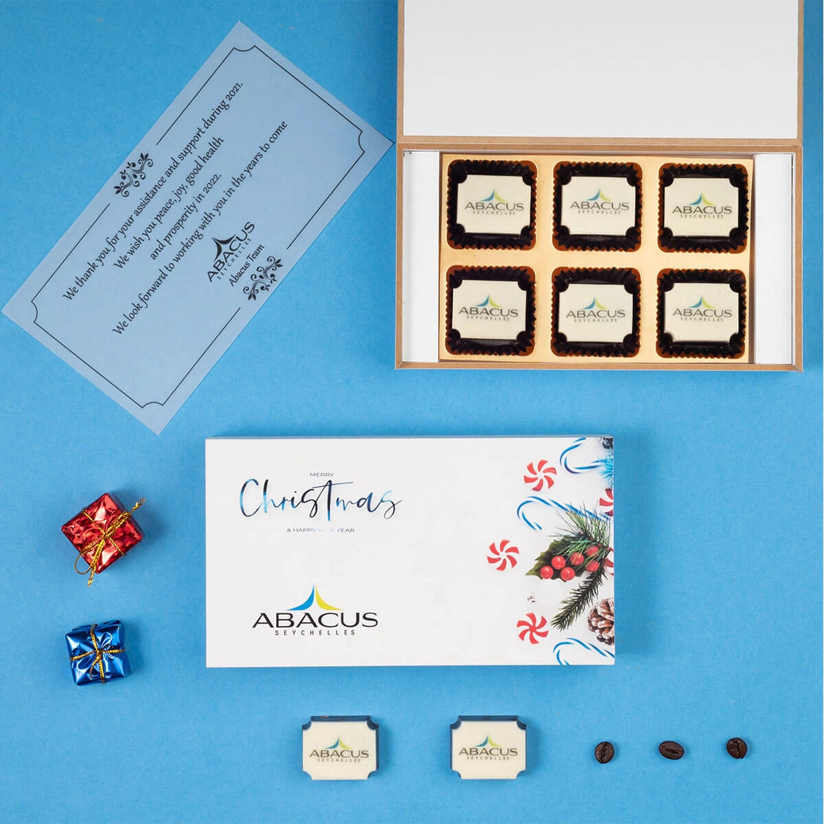 Stylish open packaging for employees’ year‑end chocolates
