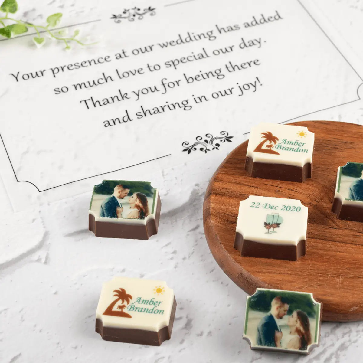 Unique wedding favor box sample with custom butter paper message for personalized wedding guests