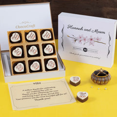 Unique wedding favor box with custom butter paper message for wedding return gifts