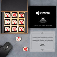 Closed black MDF wooden box with corporate logo – executive anniversary gift