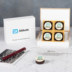 Sample 4‑piece logo chocolate box for corporate order approval – anniversary gifts