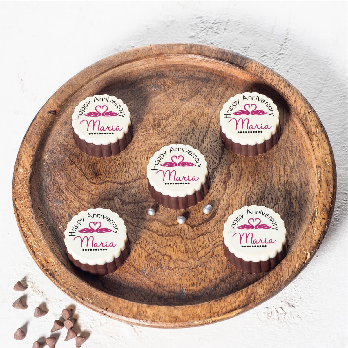 Anniversary chocolates featuring a personalized gift box