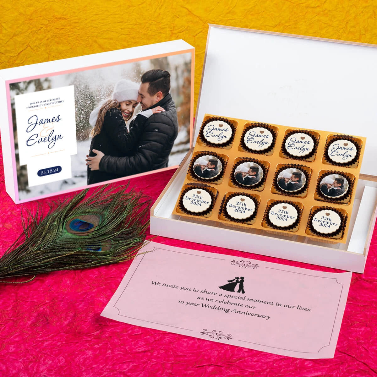Custom printed chocolates for unique anniversary invite