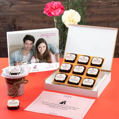 Anniversary return gifts featuring personalized chocolate box