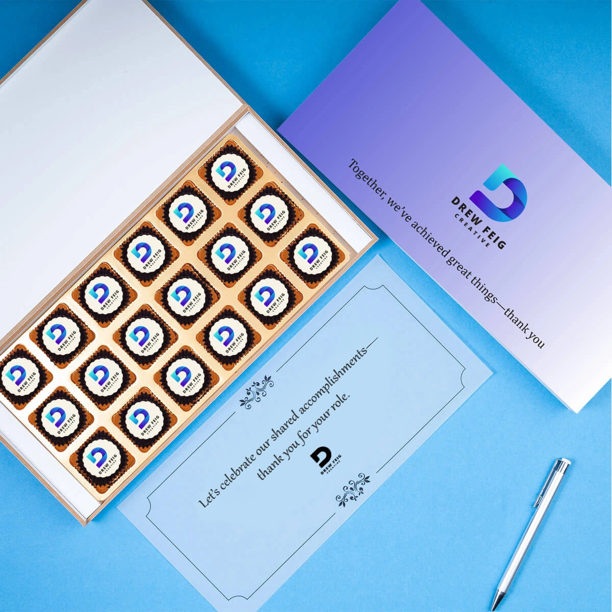 Annual day celebration chocolate box with variety of logo chocolates