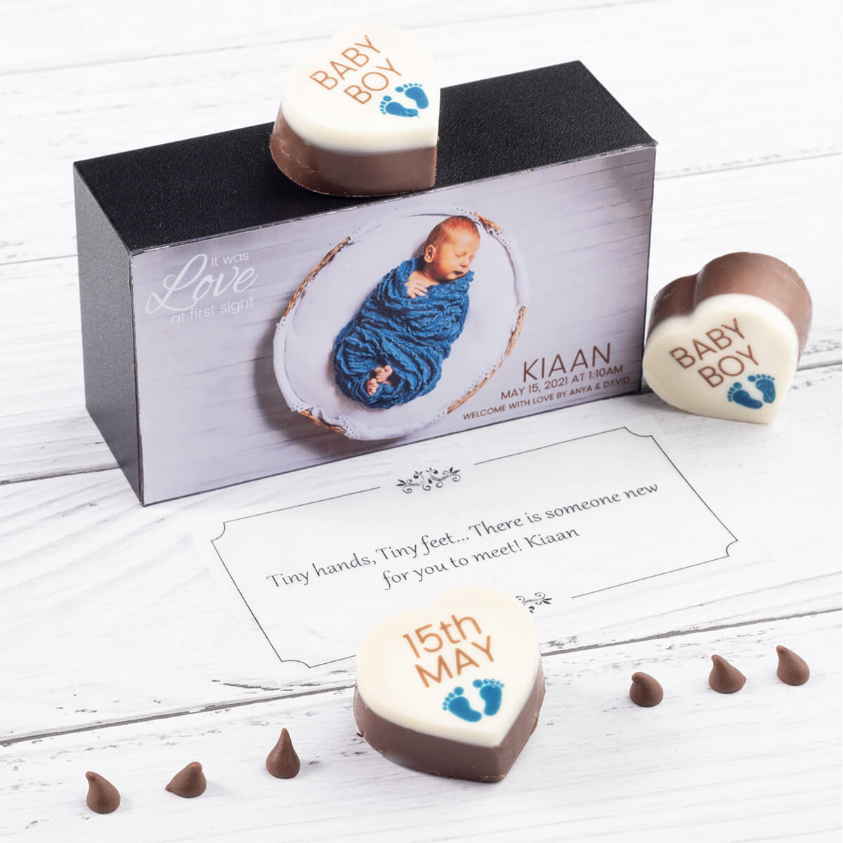 Beautiful birth announcement chocolate gift box design