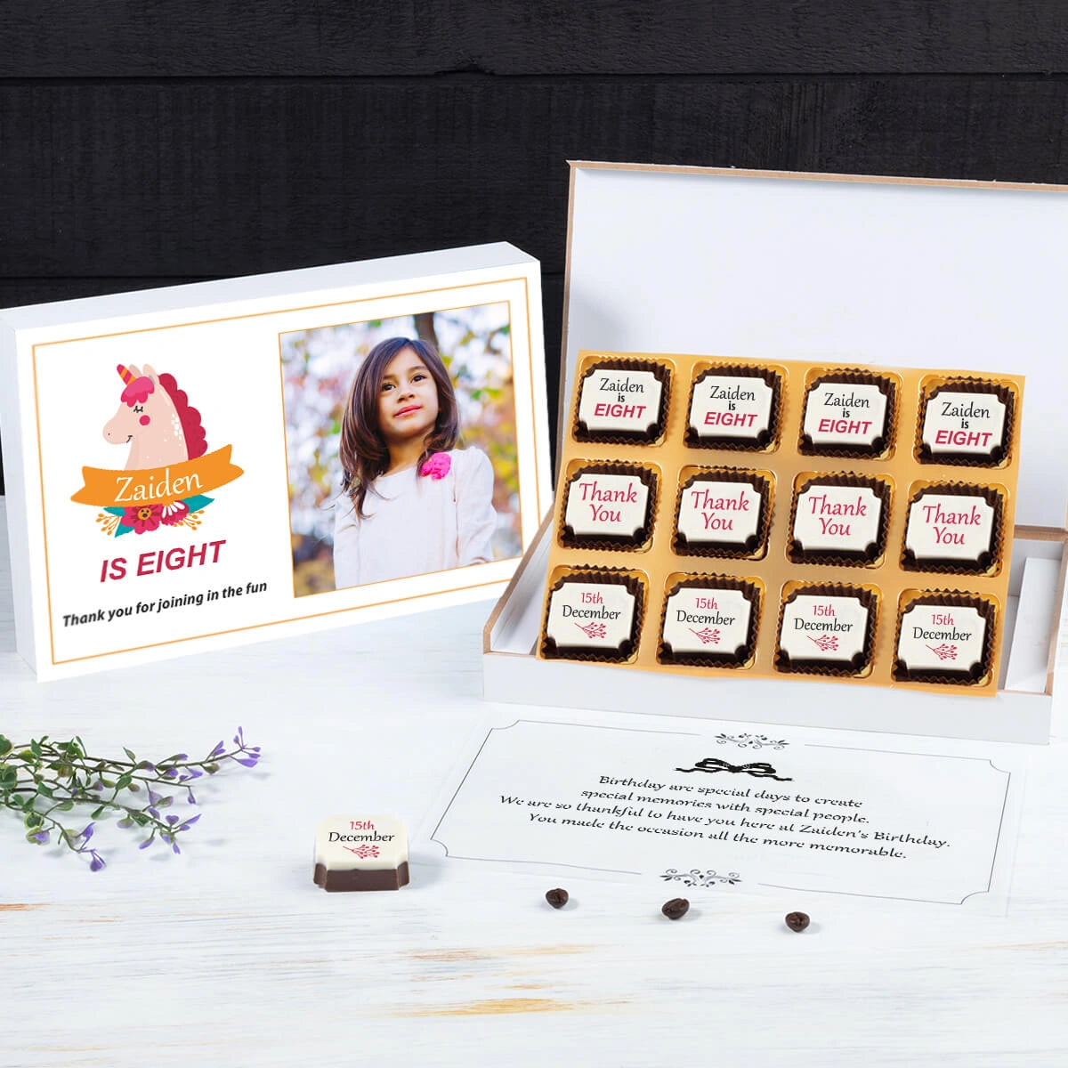 Best birthday favors with personalized chocolate box					

