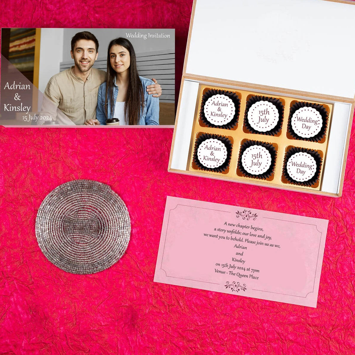 Custom chocolate prints used in best online wedding invitations
