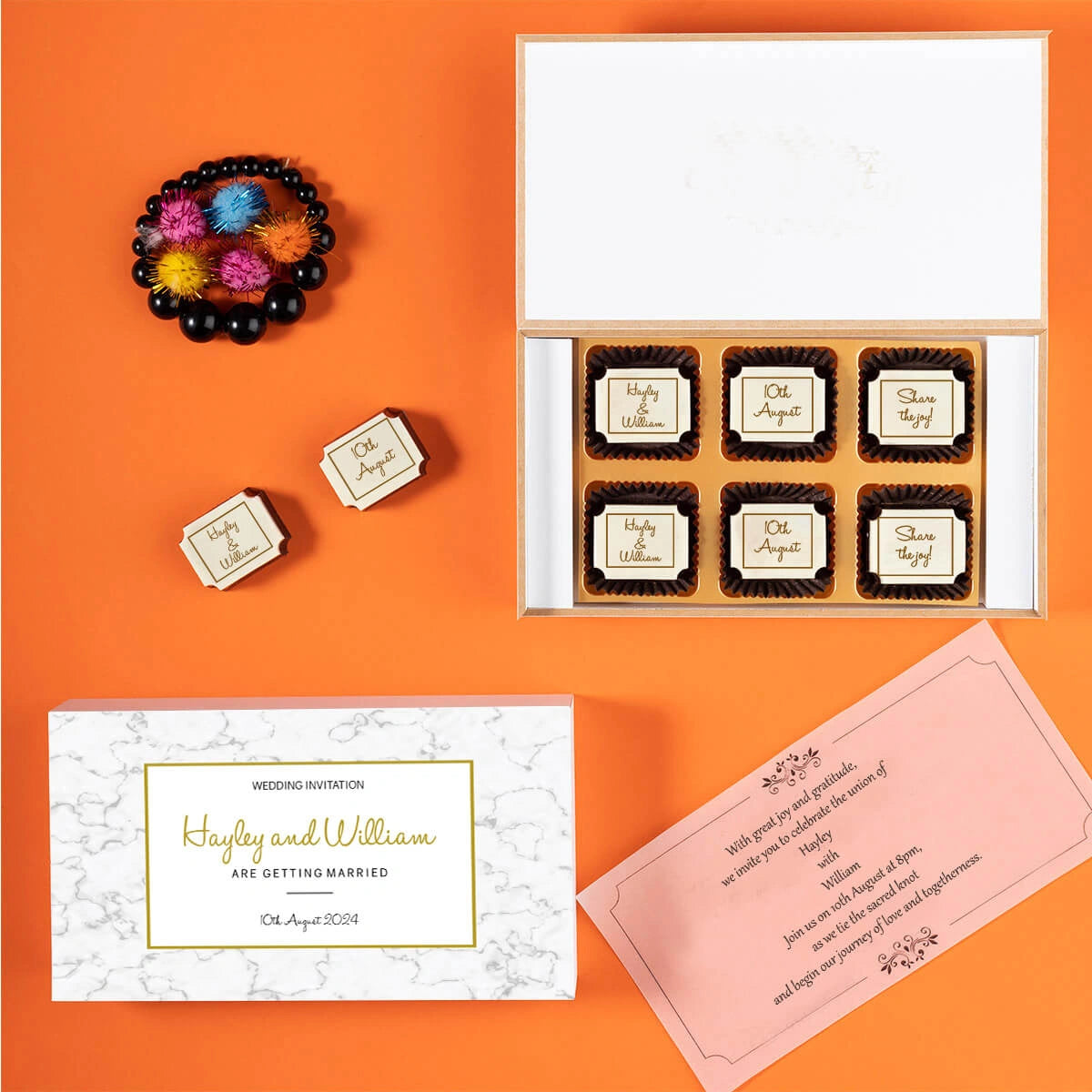 Custom chocolate prints used in best online wedding invitations
