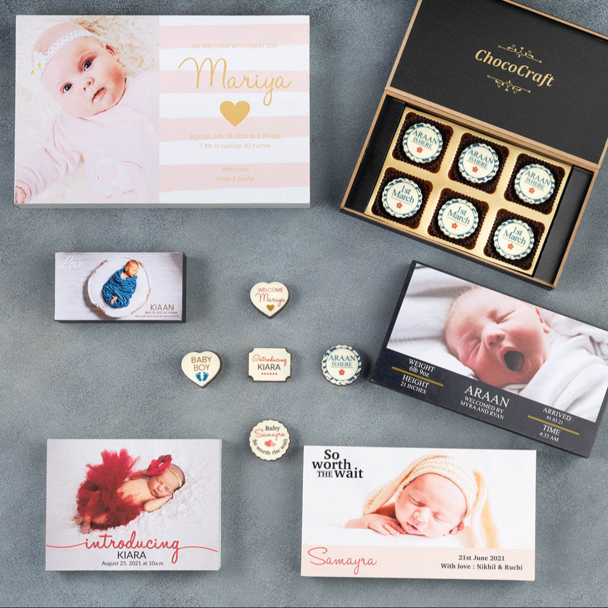 Mockup design for birth announcement chocolate box