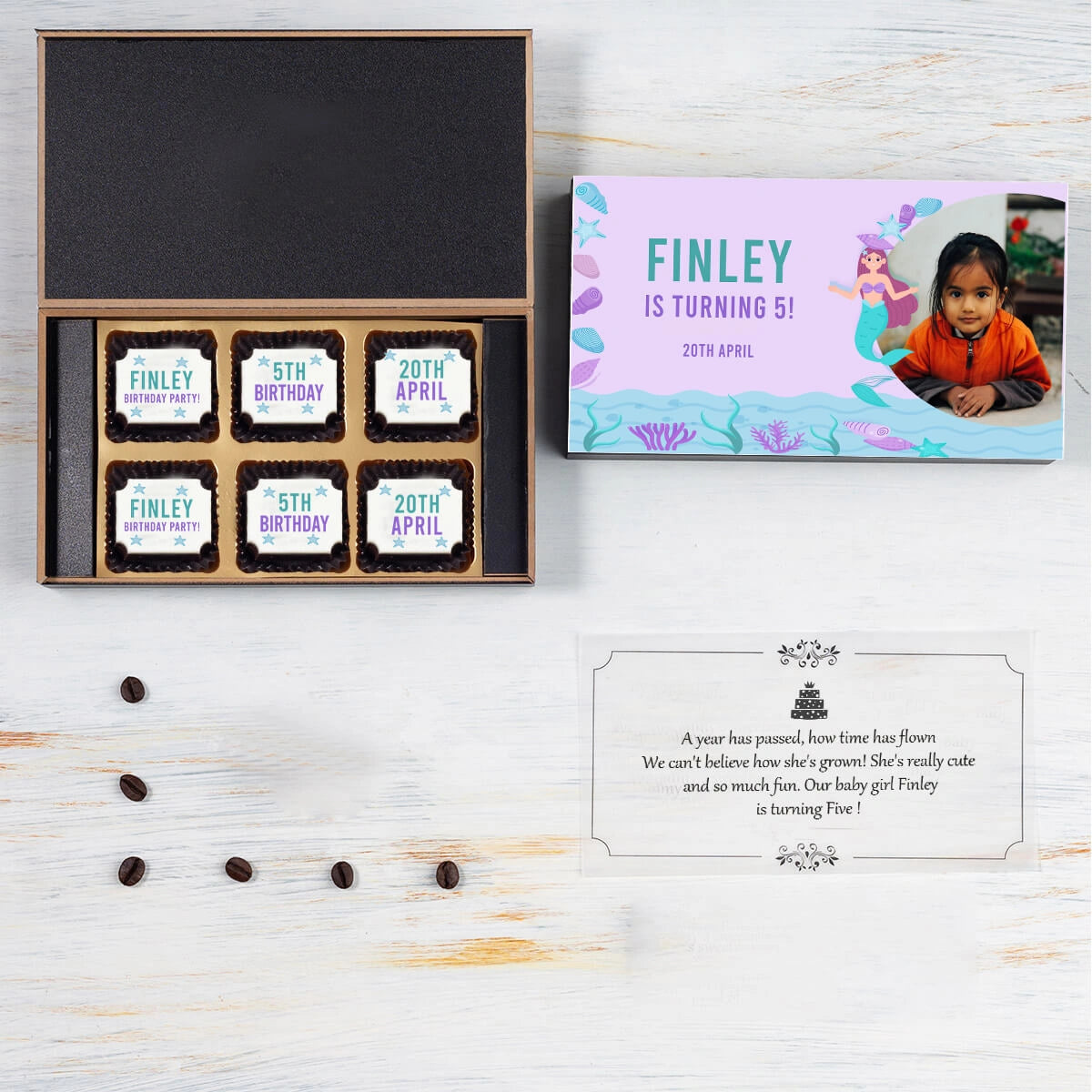 birthday ceremony invitation with 6 chocolate box