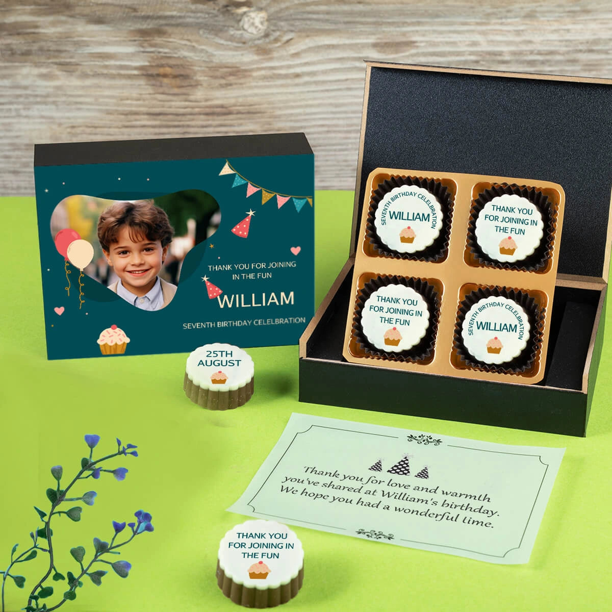 Customized chocolates used in birthday party favors