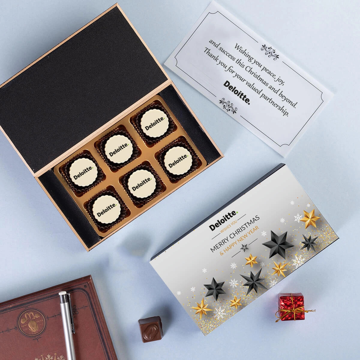 Business Christmas gift idea with custom chocolate box