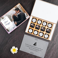 Chocolate anniversary favors in a custom printed box