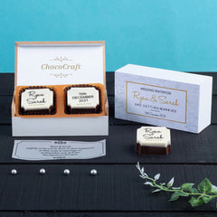 Preview of 2-piece chocolate wedding invitations with personalized design
