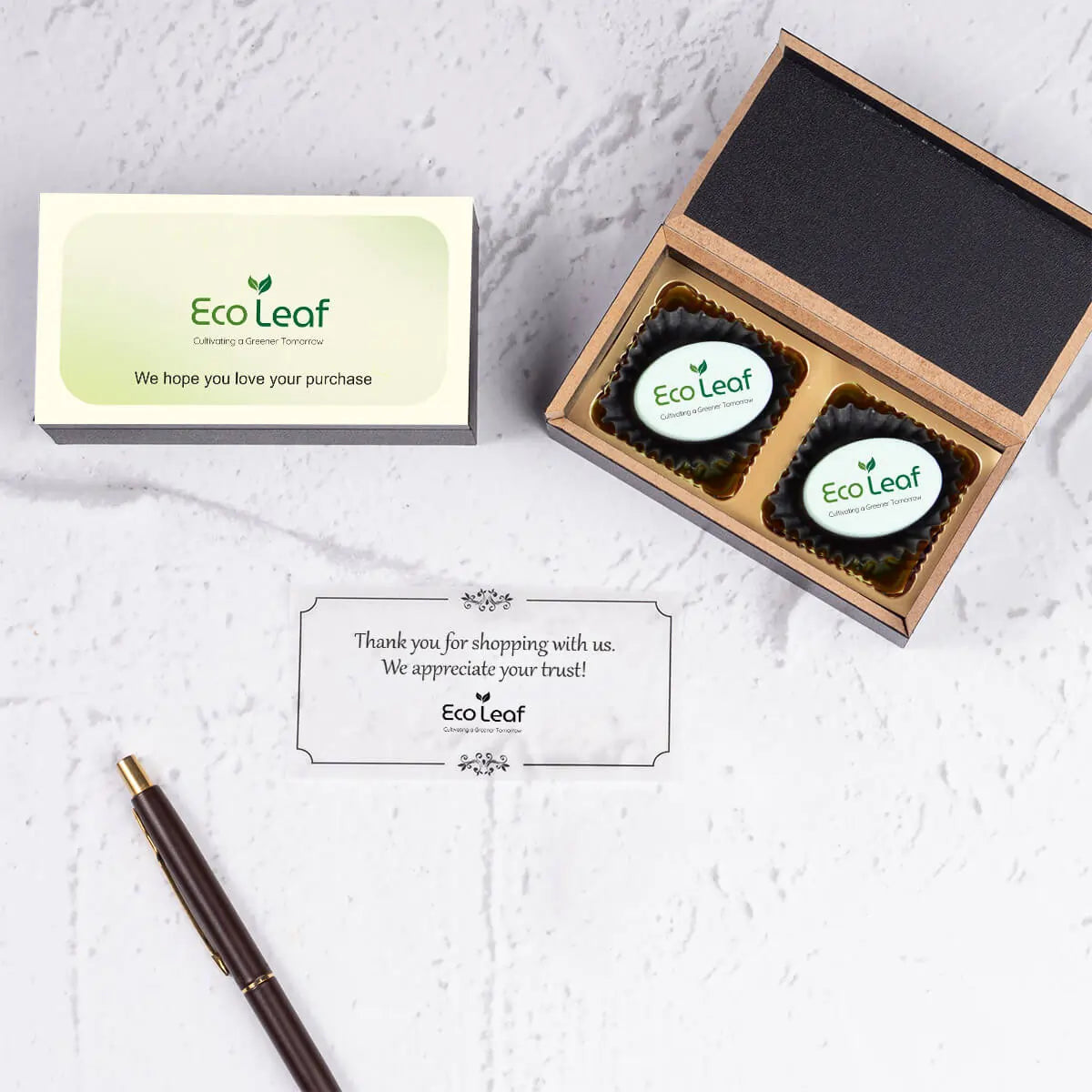 Closed MDF gift box with thank you sleeve on lid