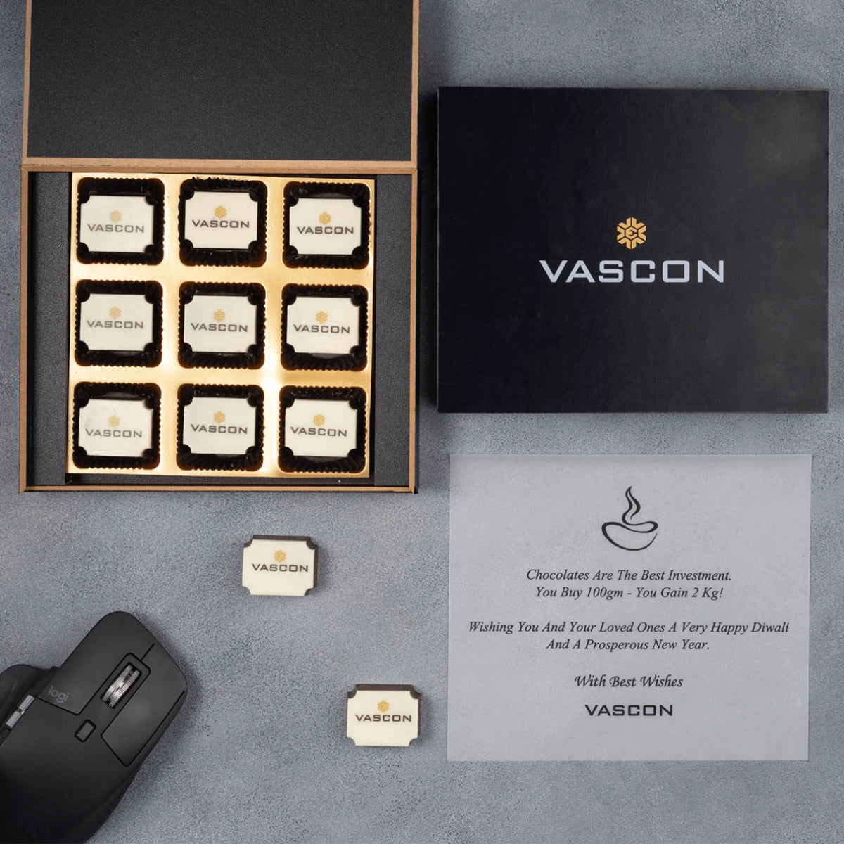 Corporate logo chocolate gifts with printed chocolates by ChocoCraft