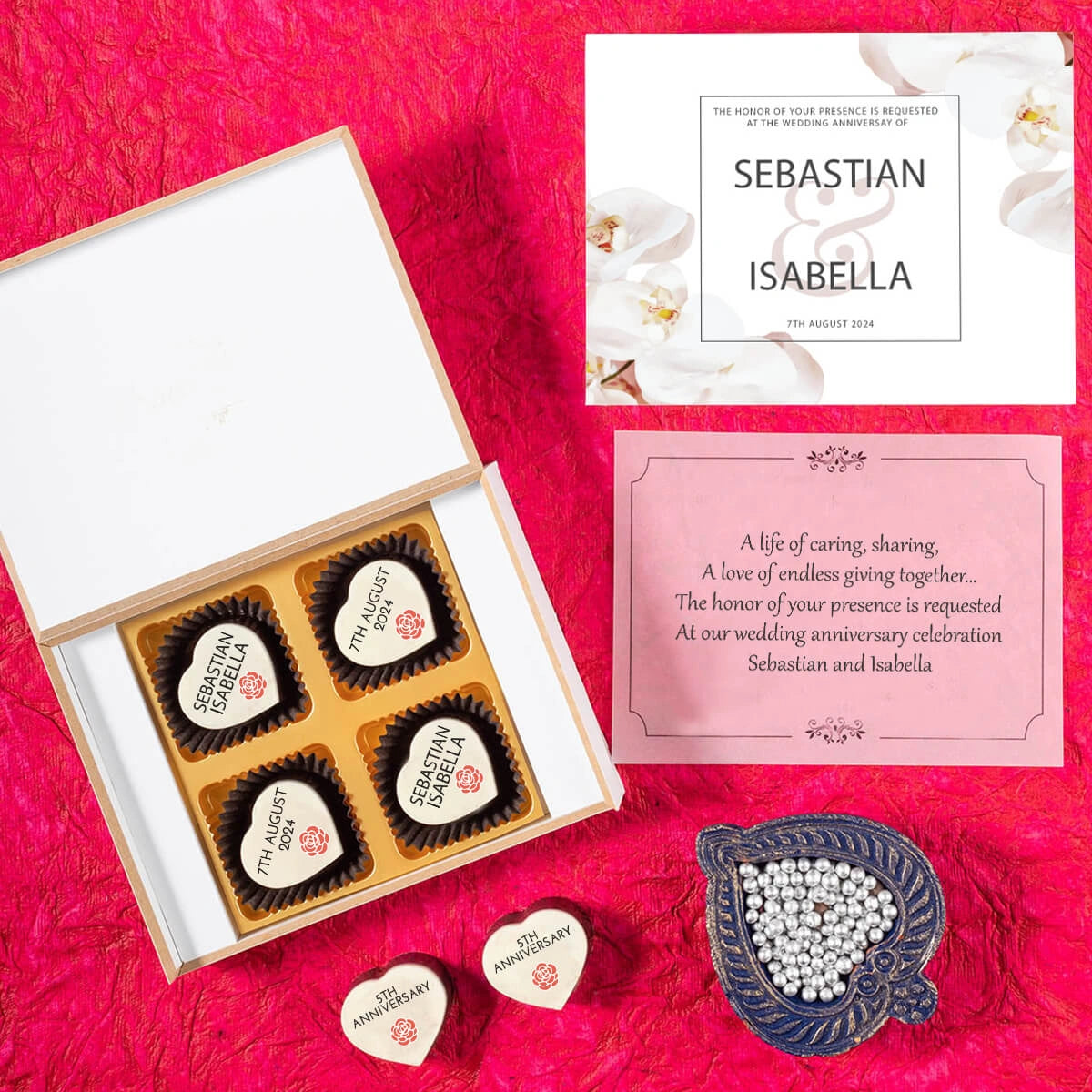 Custom 4 chocolate box for wedding anniversary invitations