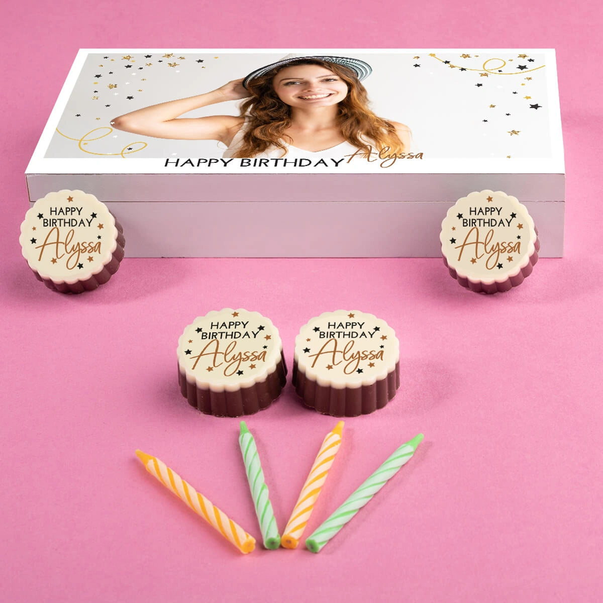 Custom birthday gift box with photo and name by ChocoCraft