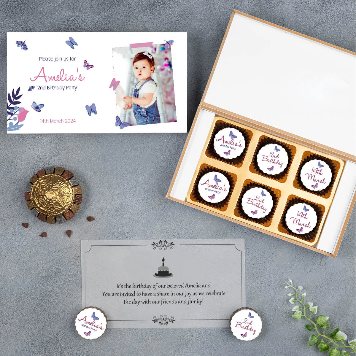 custom birthday party invitation in chocolate box