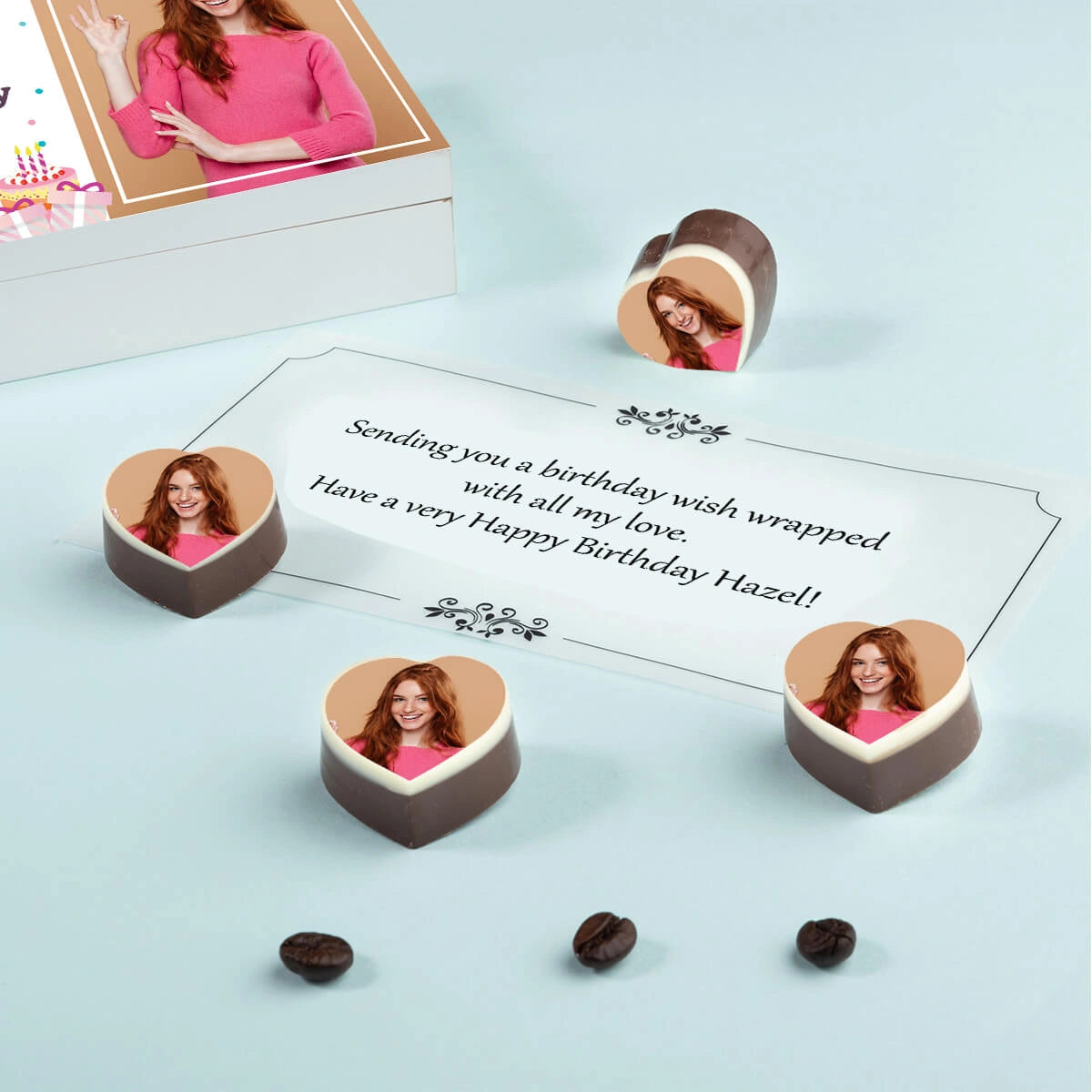 Custom chocolate gift box with custom photo for birthday from ChocoCraft