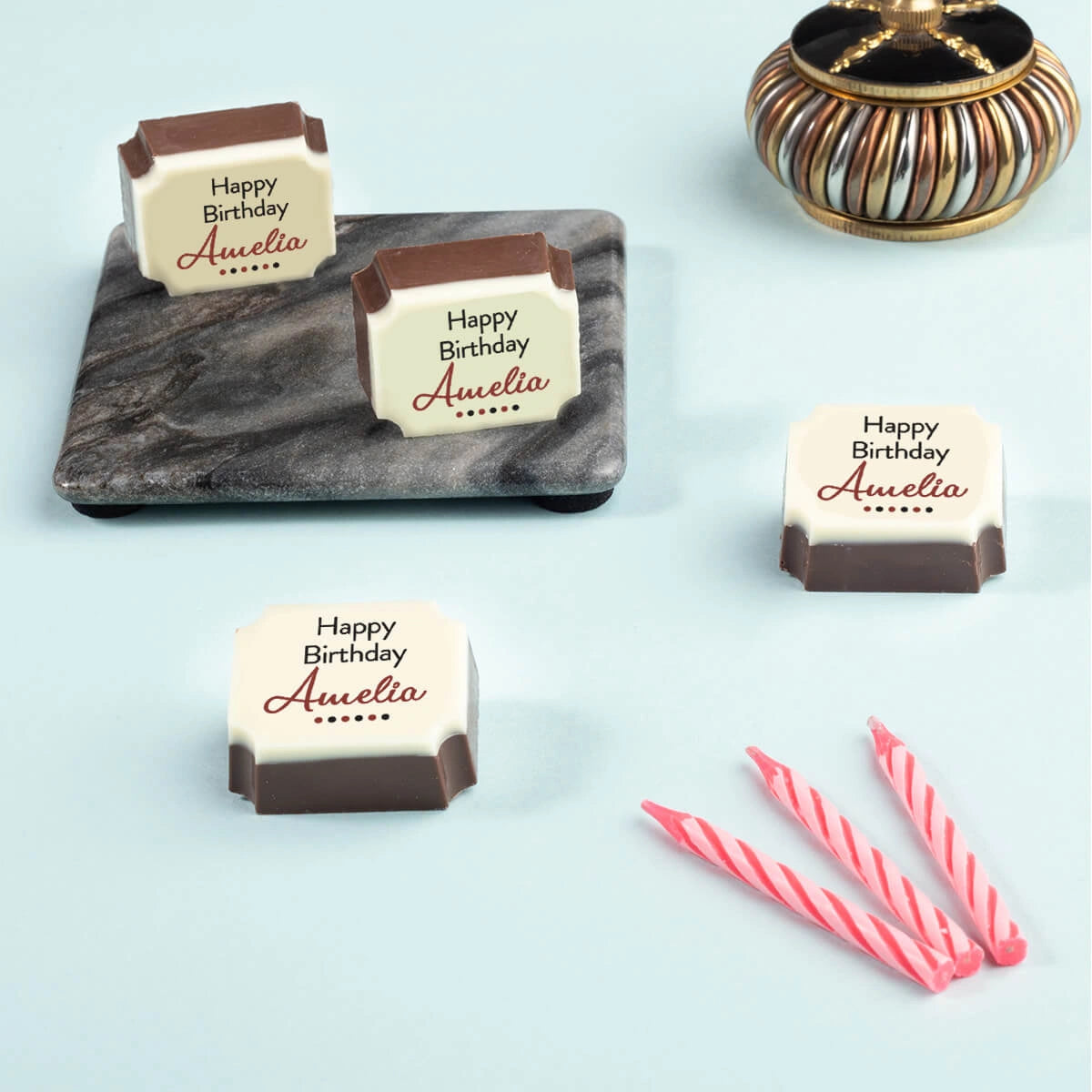 Custom chocolate gift box with photo and name for birthday