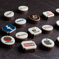 Custom logo-printed chocolates in premium wooden box for Thanksgiving gifting