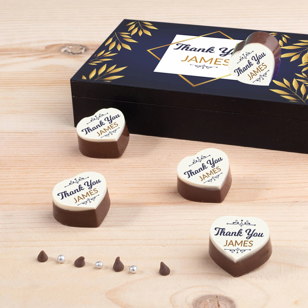 Custom thank you gift box with photo and name from ChocoCraft