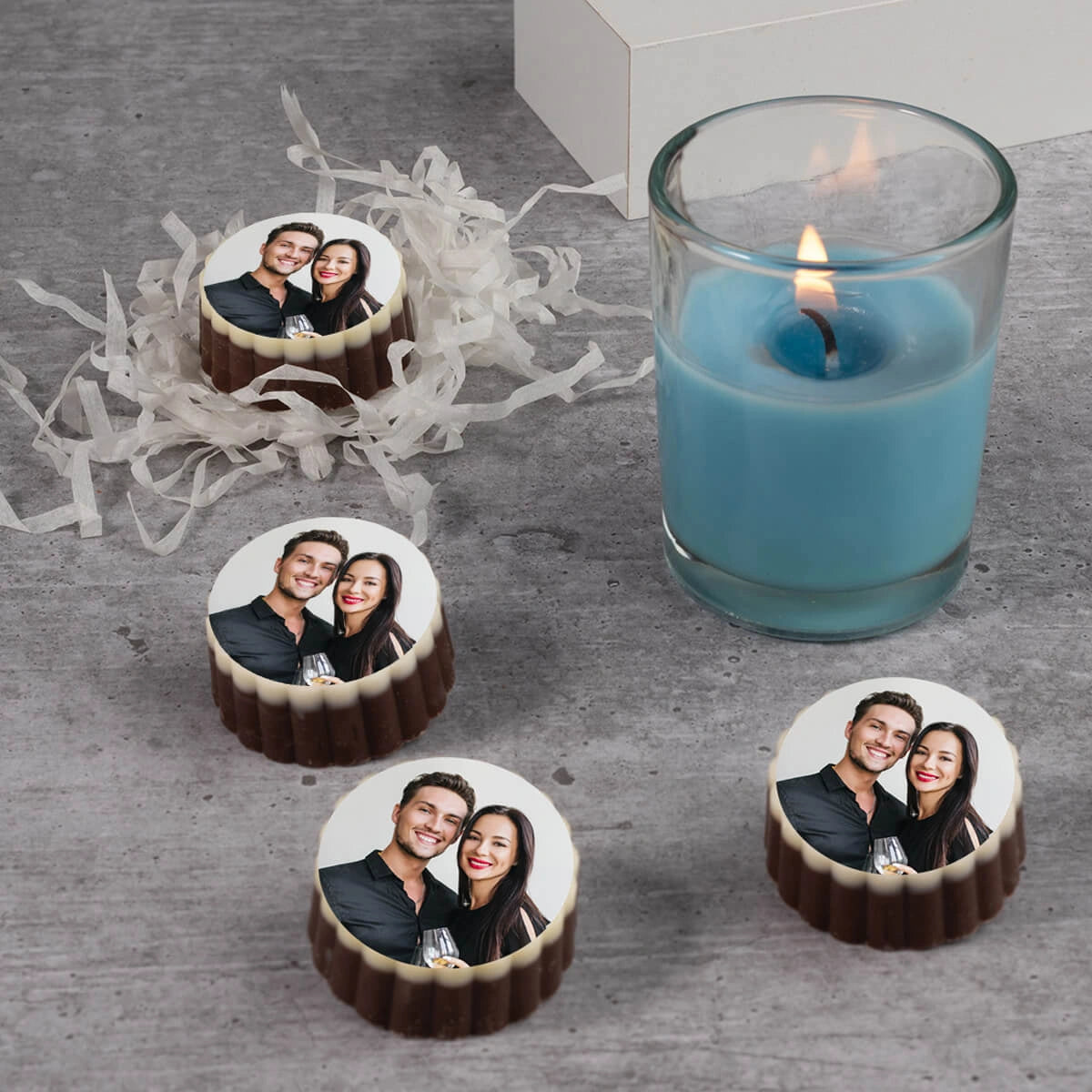 Custom wedding anniversary gifts featuring a personalized chocolate box