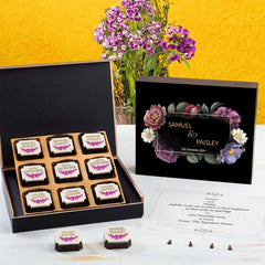 Black MDF invitation box sample for personalized chocolate invites

