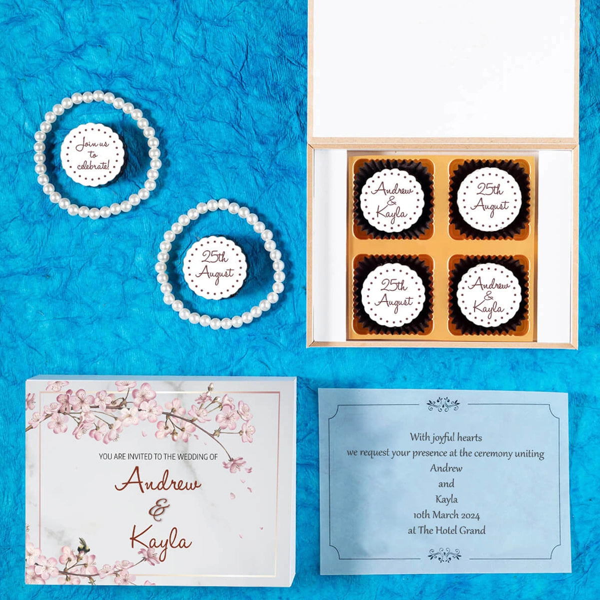 Personalized butter paper message inside wedding chocolate box invite
